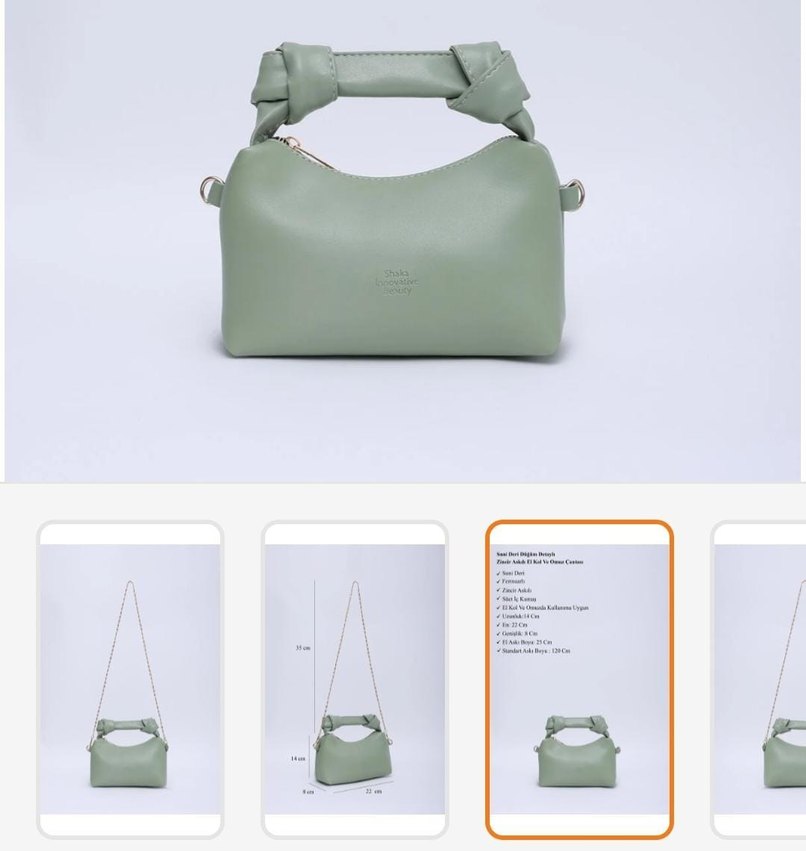 Zincir Detaylı Pastel Yeşil Deri Kadın Çanta - Görsel 2
