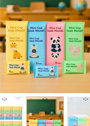 Mini Cep Islak Mendil 8'li Set, Pastel Renkli