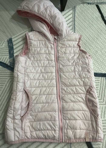 Kız Çocuk Pembe Kapüşonlu Fermuarlı Yelek - Görsel 3