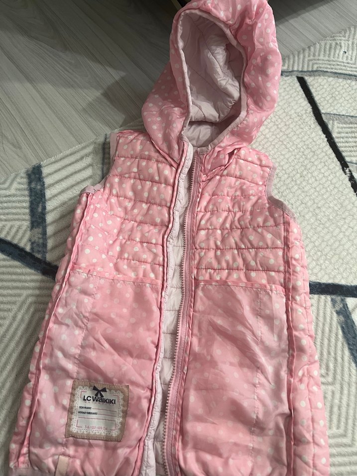 Kız Çocuk Pembe Kapüşonlu Fermuarlı Yelek - Görsel 2