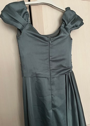 Gri Drapeli V Yakalı Uzun Abiye Elbise - Görsel 6