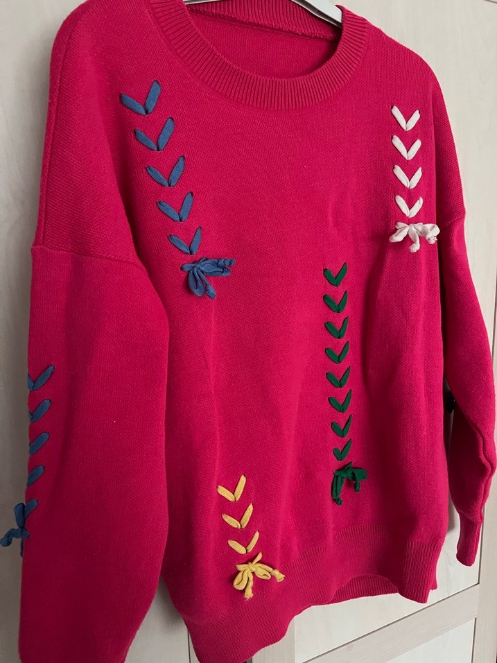 Nakışlı Pembe Kadın Triko Kazak - Görsel 2