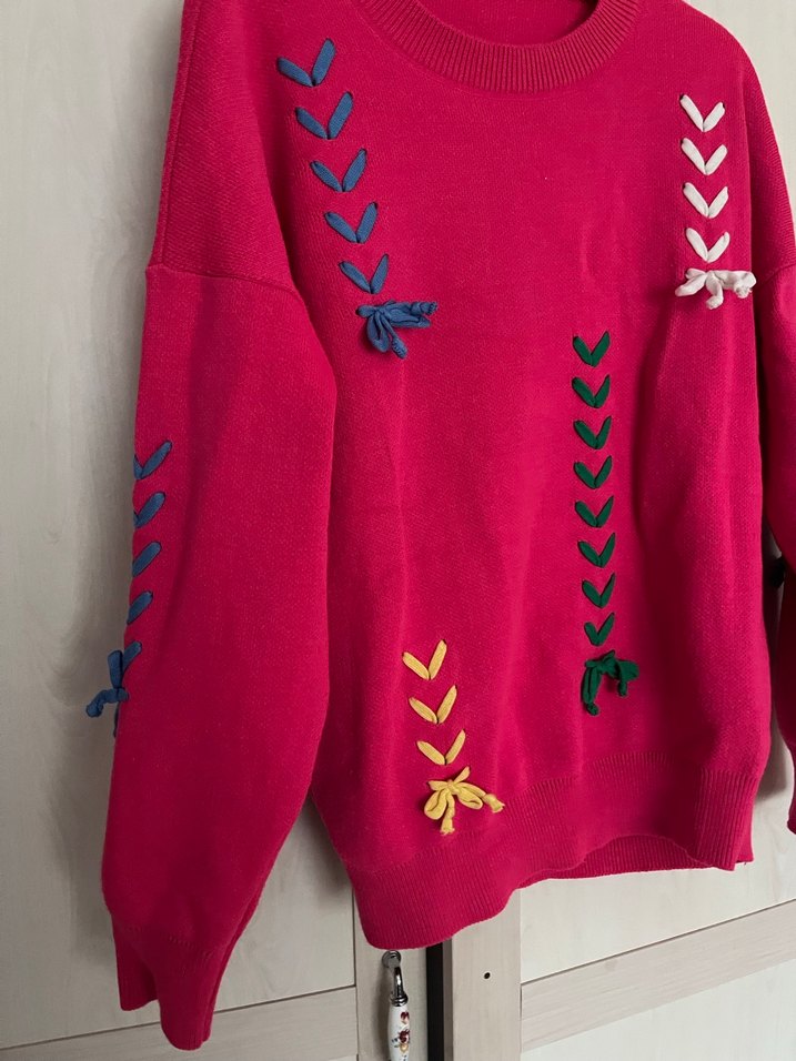 Nakışlı Pembe Kadın Triko Kazak - Görsel 3