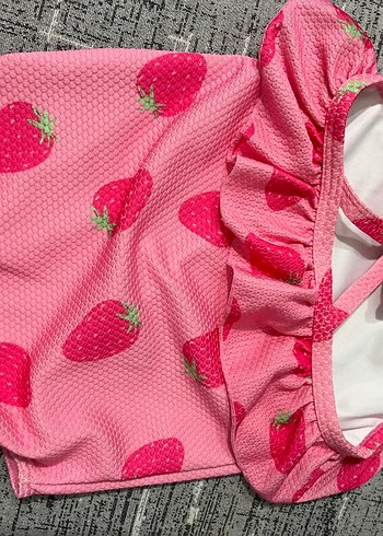 Kız Çocuk Pembe Çilek Desenli Bikini - Görsel 2