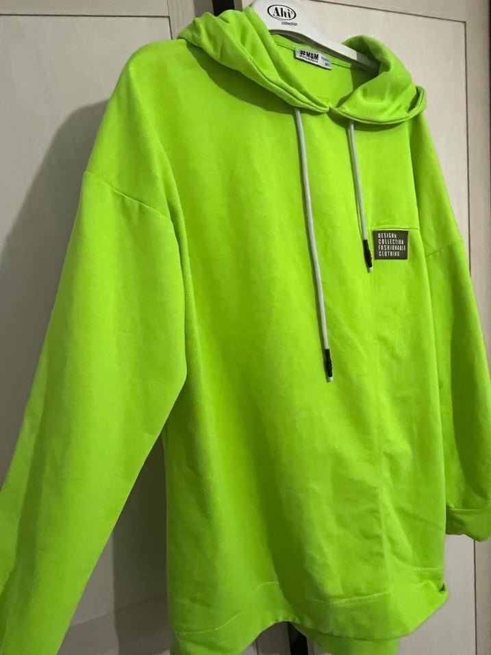 Rahat Kesim Uzun Kollu Yeşil Kapüşonlu Sweatshirt - Görsel 3