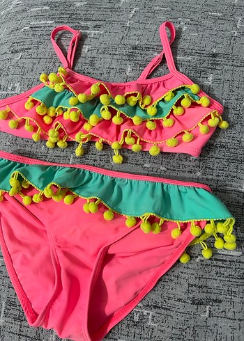 Püsküllü Renkli Kız Çocuk Bikini - Görsel 2