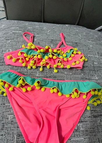Püsküllü Renkli Kız Çocuk Bikini - Görsel 6