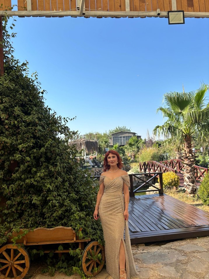 Vizon Drapeli Straplez Uzun Abiye Elbise - Görsel 2