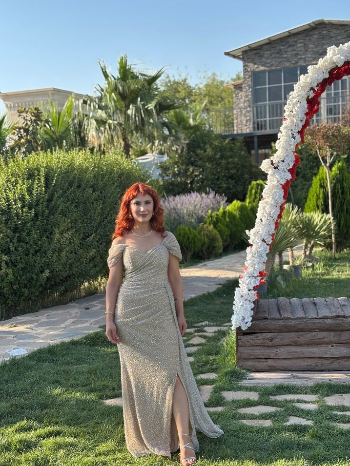 Vizon Drapeli Straplez Uzun Abiye Elbise - Görsel 3