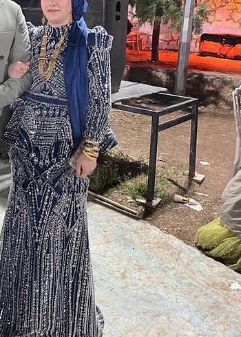 Boncuk İşlemeli V Yaka Uzun Bohem Elbise tesettür abiye - Görsel 4