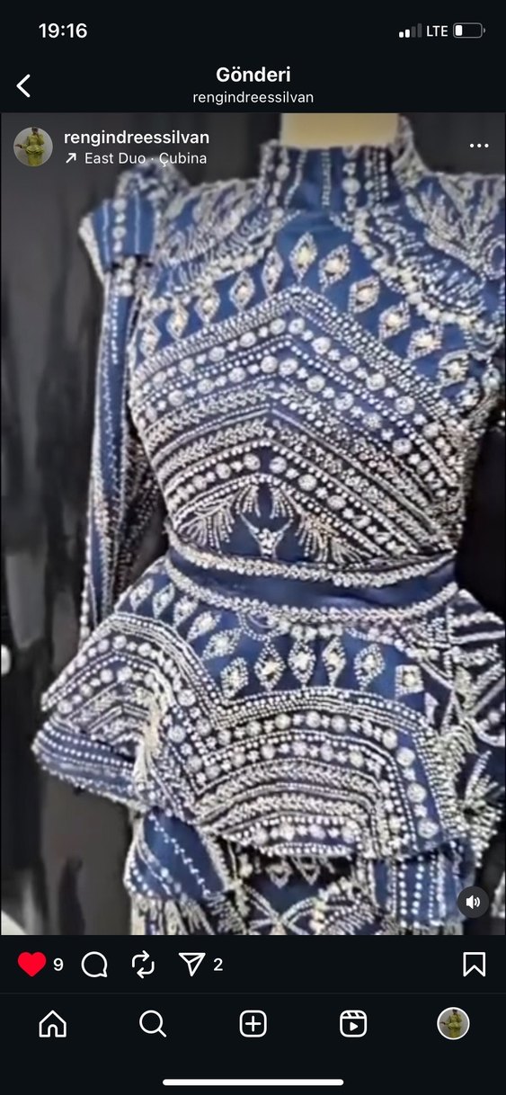 Boncuk İşlemeli V Yaka Uzun Bohem Elbise tesettür abiye - Görsel 2