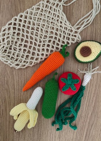 Bohem Örgü Sebze Seti ve File Çanta istenilen sebze meyve yapılı - Görsel 2