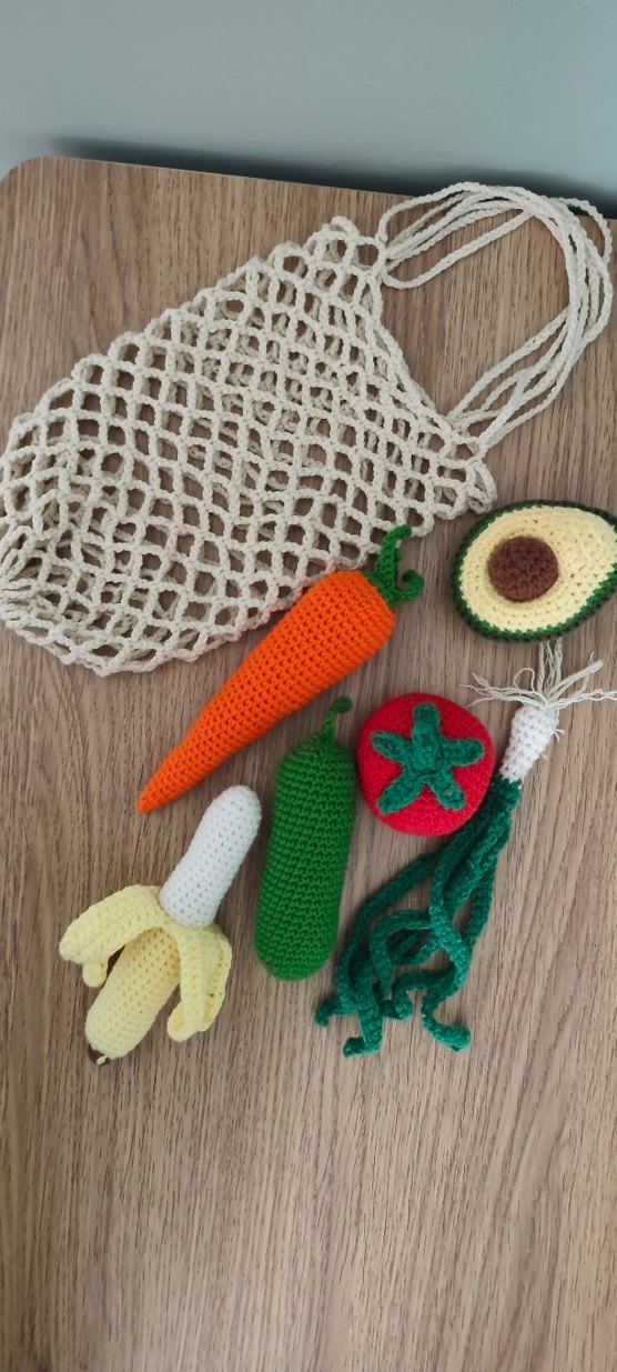 Bohem Örgü Sebze Seti ve File Çanta istenilen sebze meyve yapılı - Görsel 2