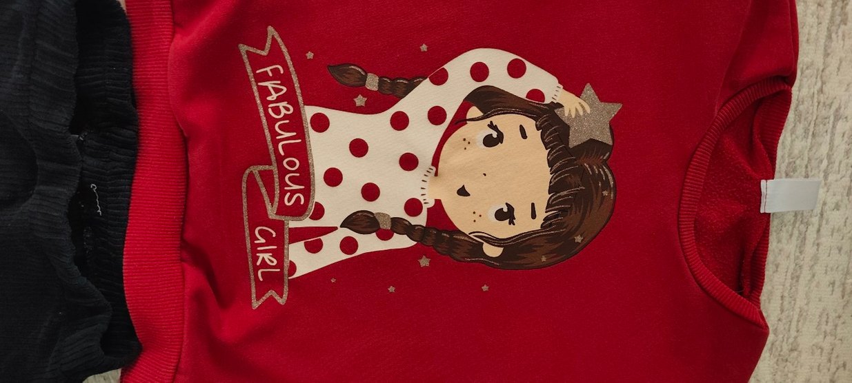 Kız Bebek Uzun Kollu Baskılı Kırmızı Takım - Görsel 3