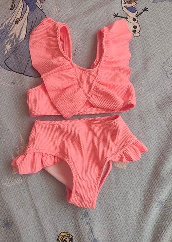 Kız Çocuk Pembe Fırfırlı Bikini