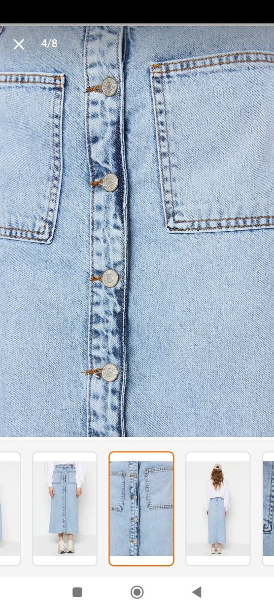 Düğmeli Mavi Hamile Midi Kot Etek - Görsel 3