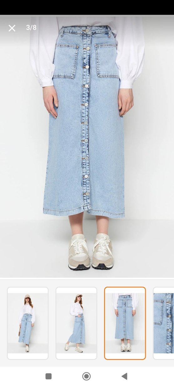 Düğmeli Mavi Hamile Midi Kot Etek - Görsel 5