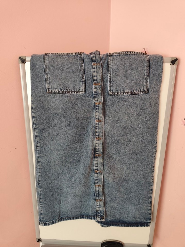 Düğmeli Mavi Hamile Midi Kot Etek - Görsel 2