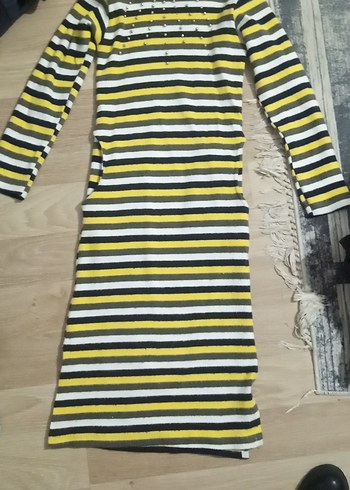 Çizgili Uzun Kollu Kadın Elbiseli - Görsel 2