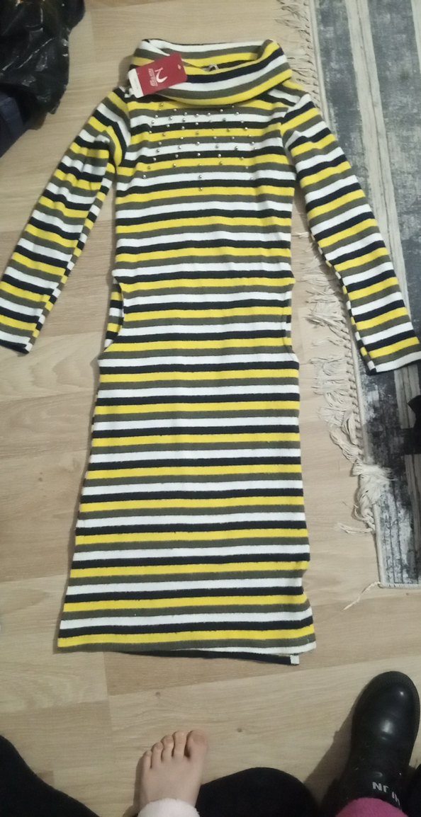 Çizgili Uzun Kollu Kadın Elbiseli - Görsel 2