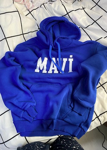 Mavi Kapüşonlu Kadın Sweatshirt