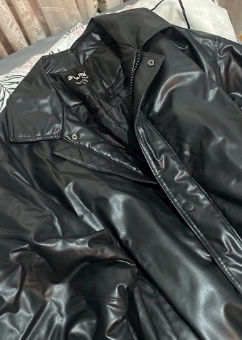 Düğmeli Siyah Midi kalin Deri ceket - Görsel 2