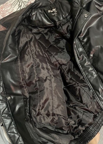 Düğmeli Siyah Midi kalin Deri ceket - Görsel 3