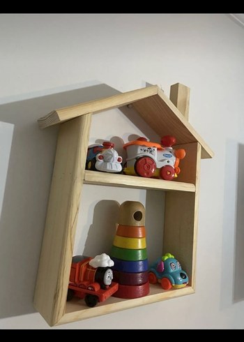 Renkli Ahşap Çocuk Rafı Ev Şeklinde - Görsel 3