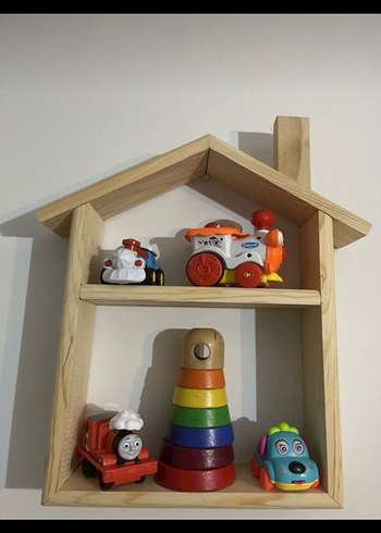 Renkli Ahşap Çocuk Rafı Ev Şeklinde - Görsel 2