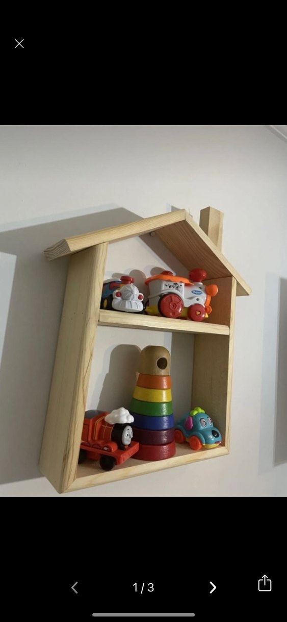Renkli Ahşap Çocuk Rafı Ev Şeklinde - Görsel 3