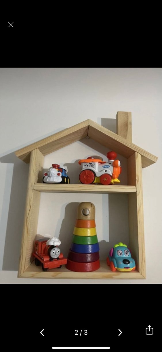 Renkli Ahşap Çocuk Rafı Ev Şeklinde - Görsel 2