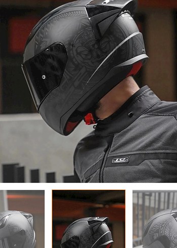 Kilitli Siyah Desenli Motosiklet Kaskı - Görsel 2