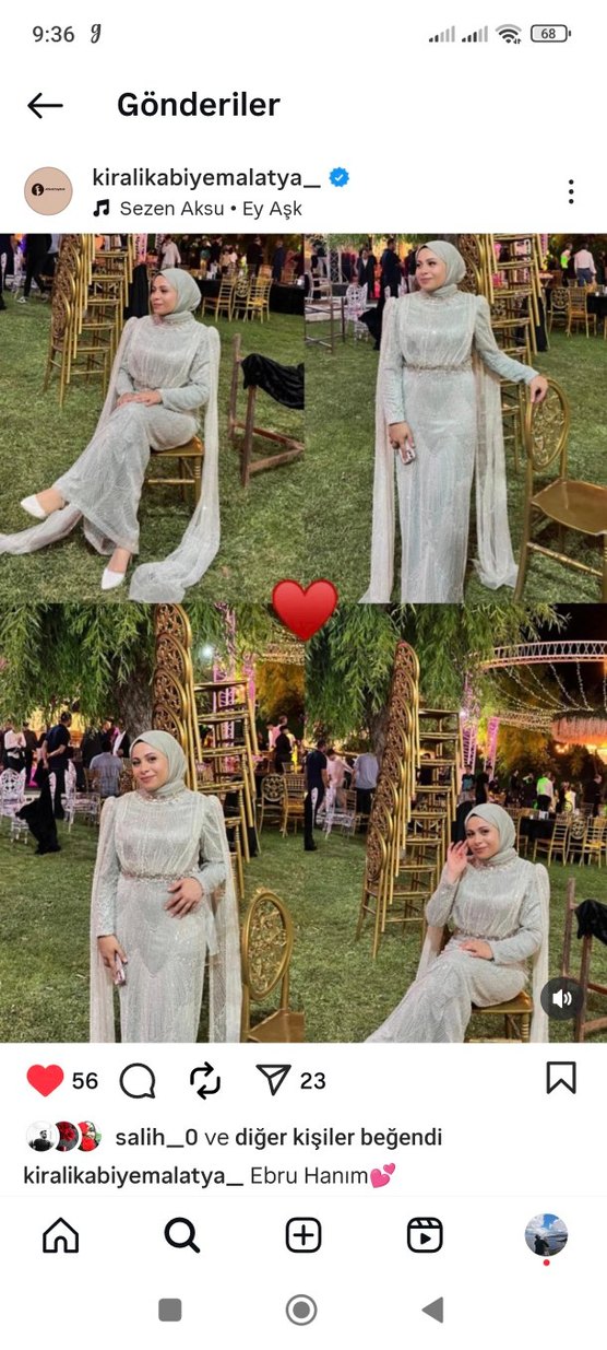 Uzun Kollu Gri Nakışlı Abiye Elbise - Görsel 2