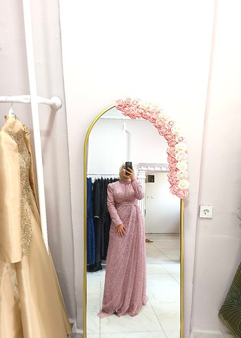 Pembe Uzun Abiye elbise - Görsel 3