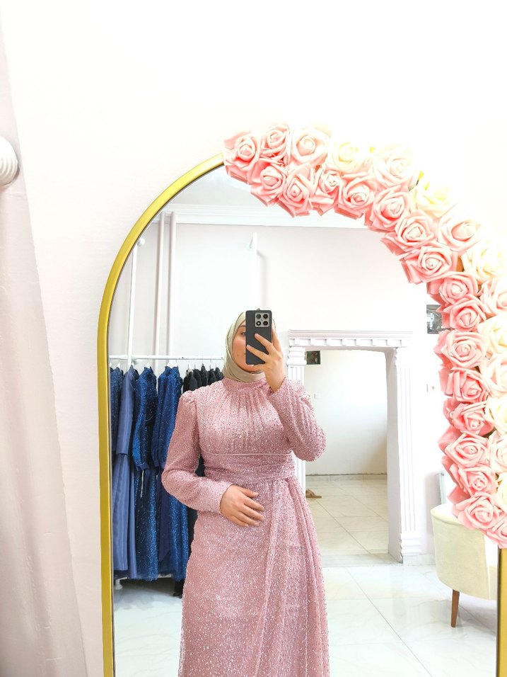 Pembe Uzun Abiye elbise - Görsel 2