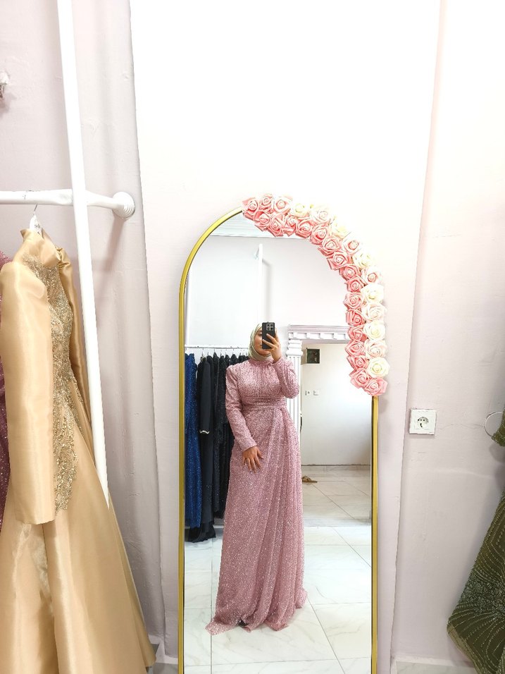 Pembe Uzun Abiye elbise - Görsel 3