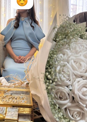 Mavi Straplez Drapeli Uzun Abiye Elbise - Görsel 2