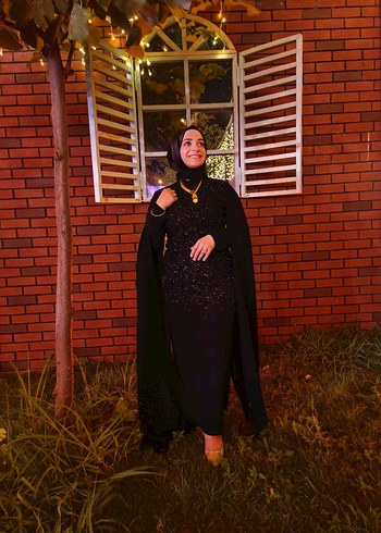 Uzun Siyah Gotik Kadın Abiye Elbise - Görsel 2