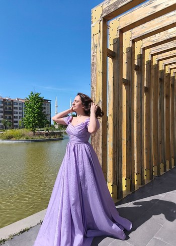 Mor Midi Drapeli Straplez Abiye Elbise - Görsel 8