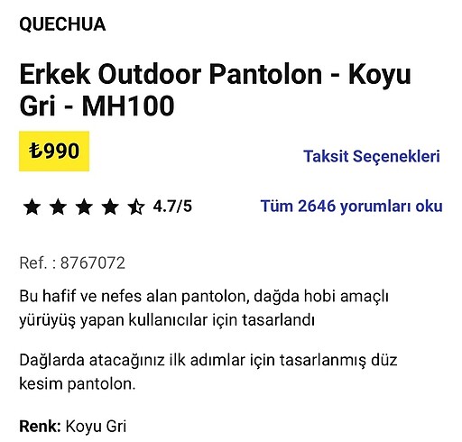 32 Beden Decathlon erkek pantolon