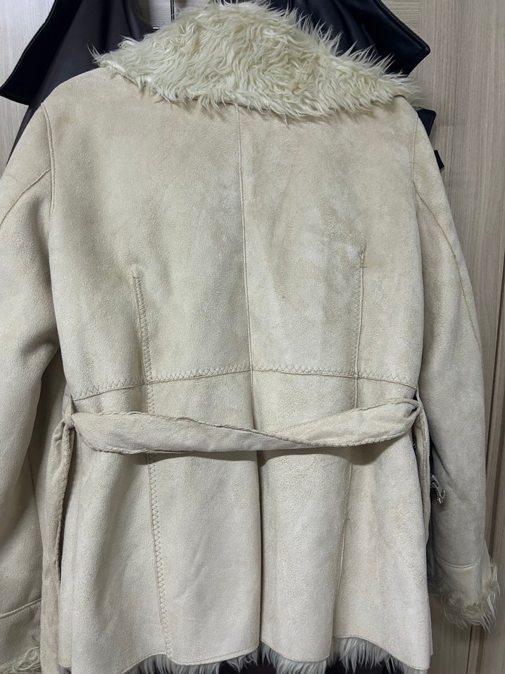 Bej Uzun Süet Kadın Kaban - Görsel 4