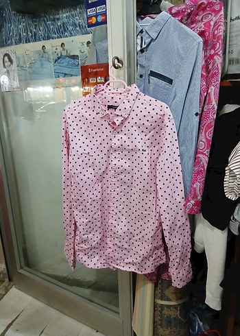 Lacoste Pembe Puantiyeli Uzun Kollu Erkek Gömlek