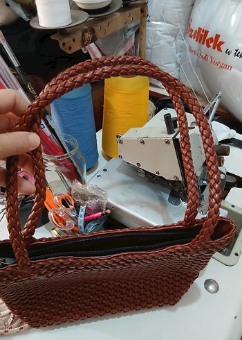 Beden kahverengi Renk Kahverengi Örgü Deri Kadın Çanta