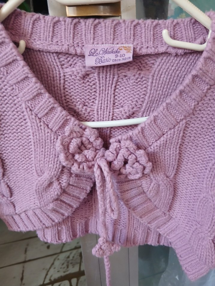 Kız Çocuk Pembe Örgü Bolero - Görsel 2