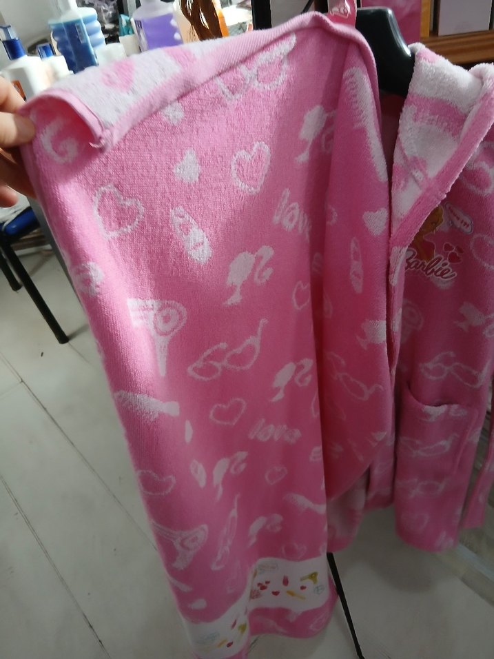 Kız Çocuk Pembe Baskılı Polar Bornoz - Görsel 3