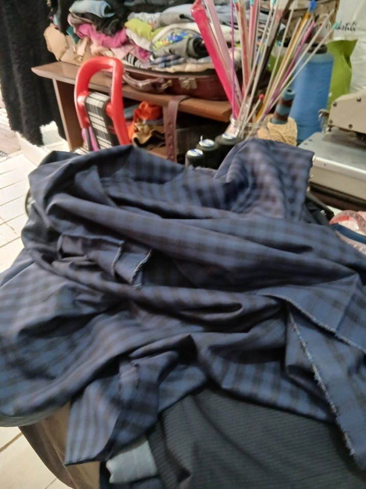 Lacivert  kareli kumaş - Görsel 3