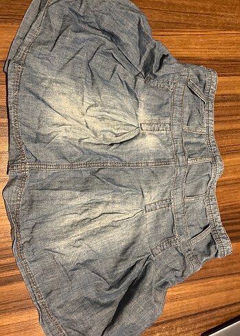 m Beden Mavi Denim Pilili Midi Etek