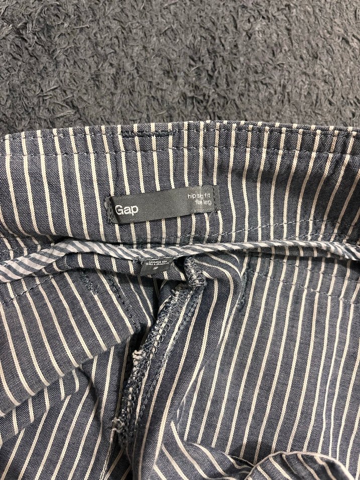 Gri Çizgili Düşük bel Kadın Keten Pantolon - Görsel 2