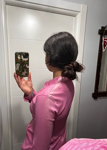 Düğmeli Pembe Kadın Gömlek - Görsel 3