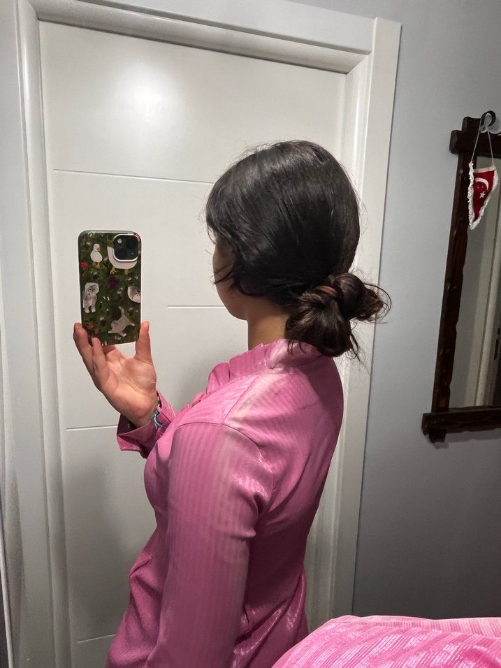 Düğmeli Pembe Kadın Gömlek - Görsel 3